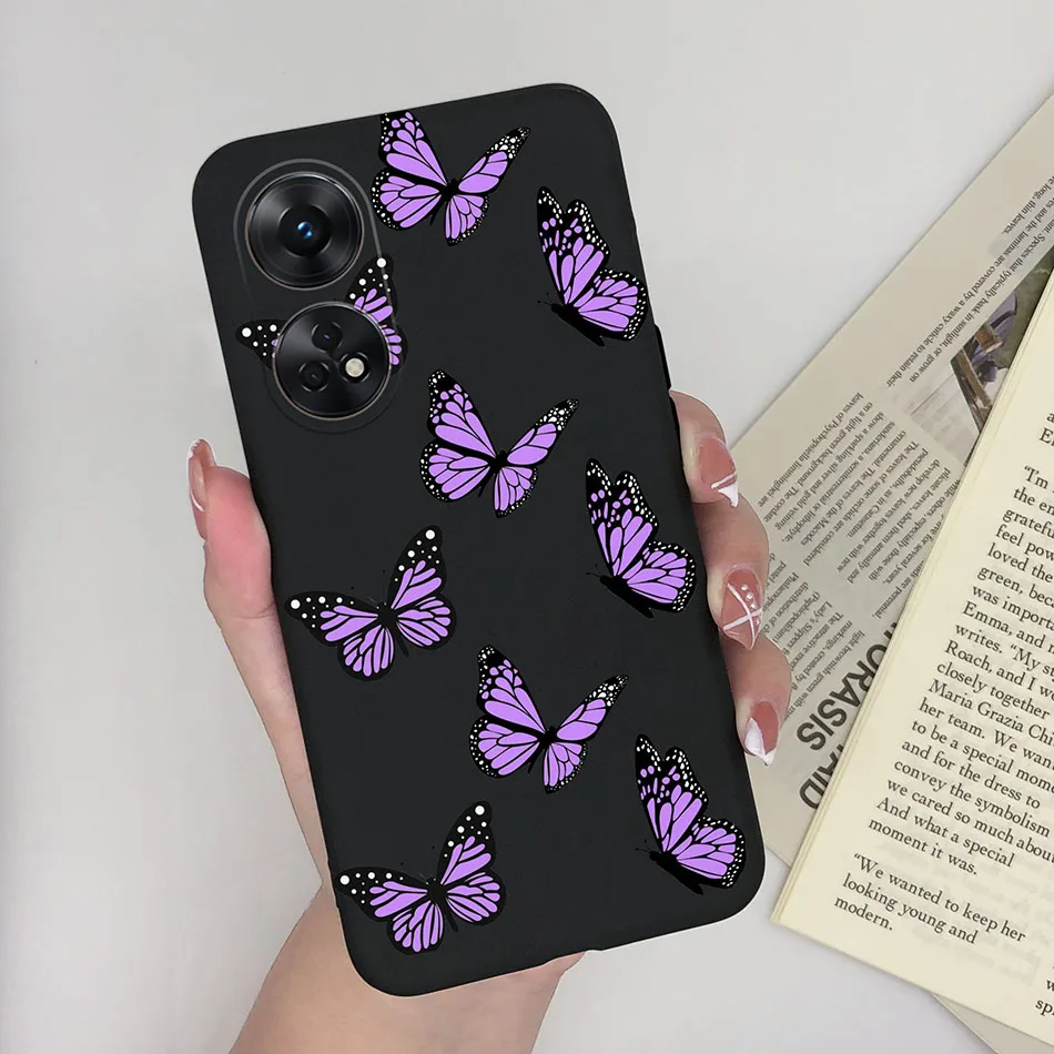 Funda de teléfono para Oppo Reno 8 T 4G 5G, carcasa trasera de silicona esmerilada a prueba de golpes para niña, corazón, flor, gato, moda - imagen 2