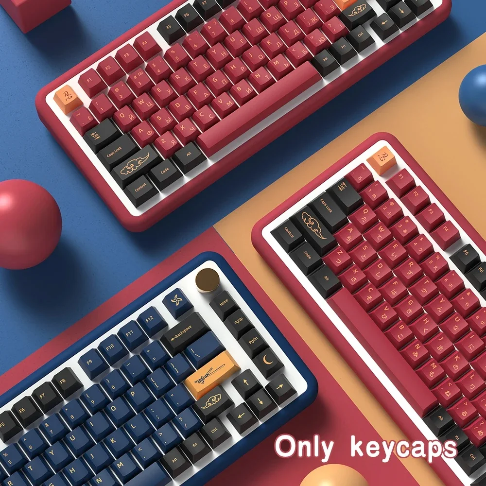 Teclas PBT samurái rojas y azules, teclas brasileñas coreanas, japonesas, españoles, francesas, ISO 7U, perfil de cereza para teclado mecánico DIY