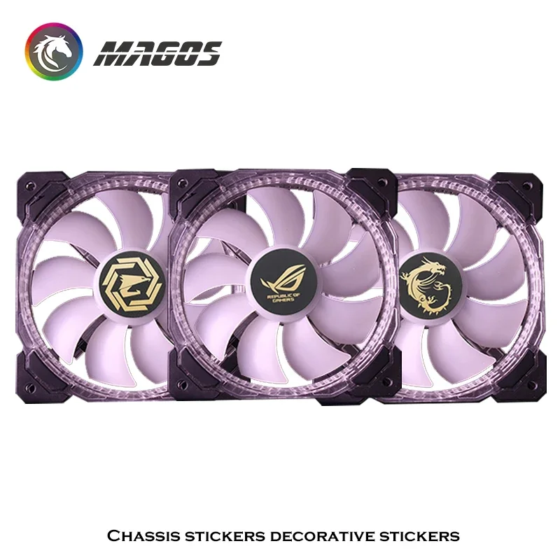 3 unids/lote, caja de PC 12CM pegatina de Metal ROG MSI AORUS pegatina decorativa para etiqueta refrigeración chapada en oro ventilador de 120/140mm - imagen 3