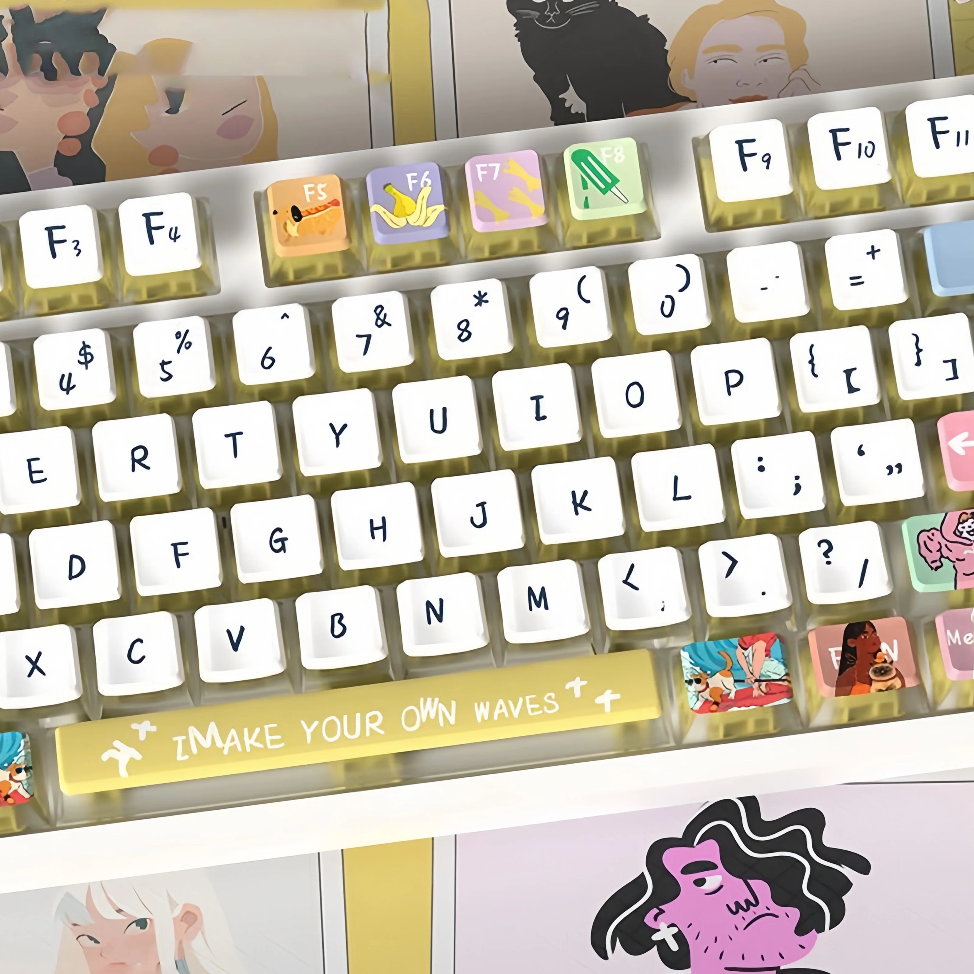 Teclas translúcidas con temática de ondas de 130 teclas, teclas de PC PBT personalizadas con tinte sub para teclados de interruptores Cherry Gateron MX - imagen 2