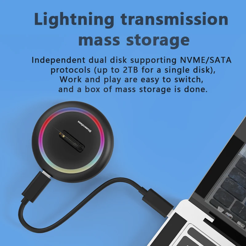 Caja SSD de protocolo Dual M.2 PCIE, estación de acoplamiento NVME SATA, adaptador de carcasa RGB LED USB C SSD, compatible con M, B y B & M - imagen 5
