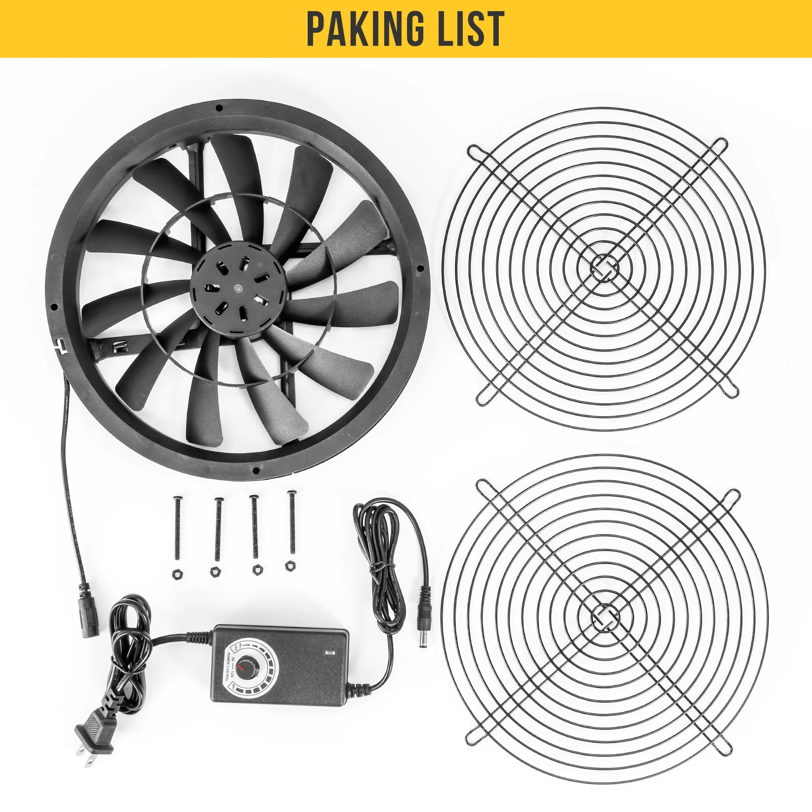 Ventilador DC 12V 250x30 mm para cultivo con control de velocidad