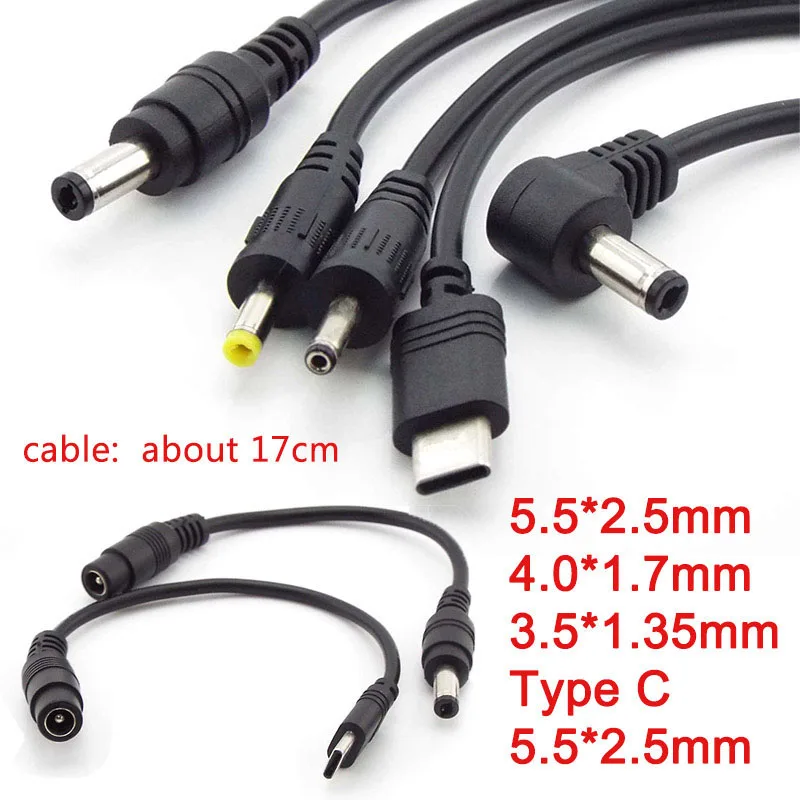 5,5x2,1mm CC hembra a CC macho 5,5x2,1 5,5x2,5 3,5x1,35mm 4,0x1,7mm Cable tipo C conector convertidor enchufe para ordenador portátil A7 - imagen 3