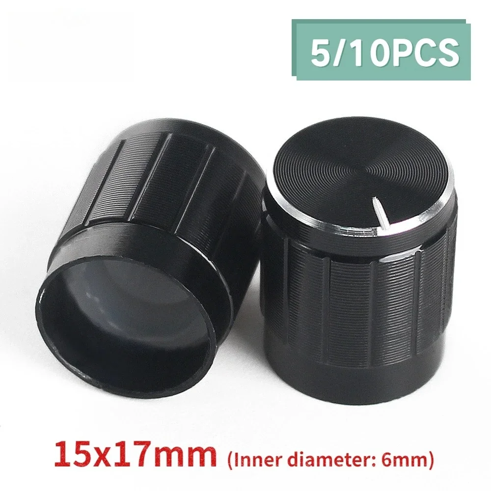 5/10 Uds 6mm perilla de aluminio negro 15x17mm tapas de perillas de potenciómetro para Control de volumen de interruptor giratorio - imagen 3