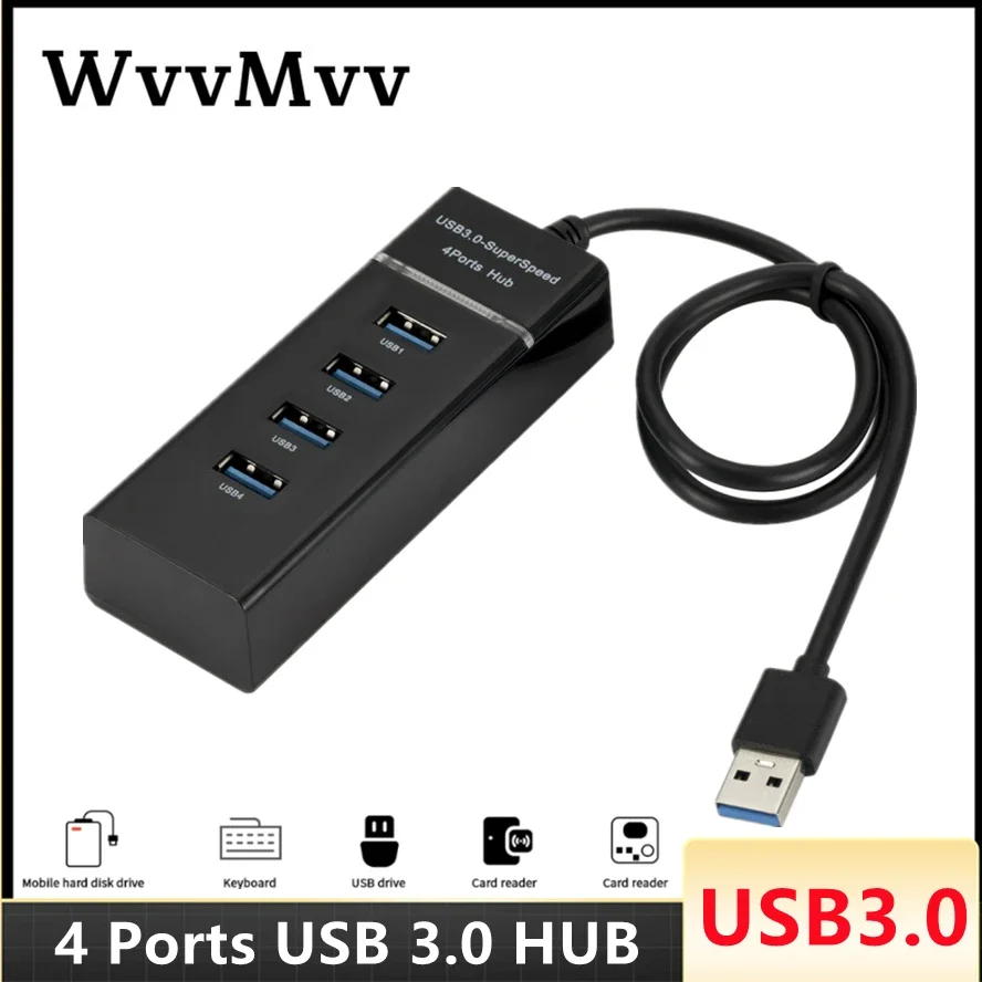 Adaptador expansor USB HUB 3,0 de 4 puertos de alta velocidad, divisor Multi USB, extensor múltiple con adaptador de corriente de lámpara LED para PC y portátil
