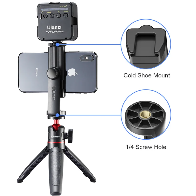 ULANZI ST-17 360 ° Soporte de montaje en trípode de rotación, adaptador de soporte de montaje con Clip para teléfono móvil para iPhone Vlog, zapata fría para micrófono, luz Led - imagen 2