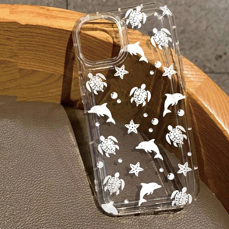 Funda transparente con estampado de delfines y tortugas oceánicas para iPhone 17 Air 16 15 13 12 11 14 Pro Max 7 8 Plus 16E, funda de silicona - imagen 5