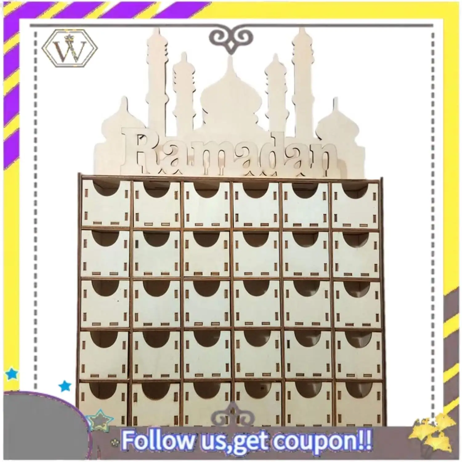 Nuevo calendario de Adviento de madera Eid Ramadán Mubarak, decoraciones musulmanas islámicas Eid, adornos, suministros para fiestas - imagen 2
