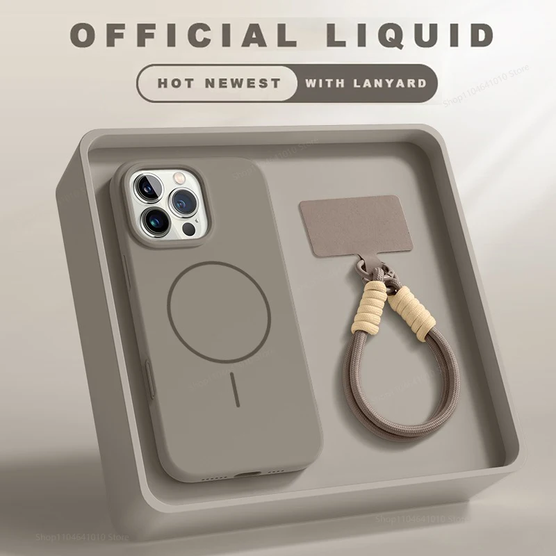 Funda de teléfono con cordón magnético para iPhone 16 15 14 Plus 17 12 13 16 Pro Max para Magsafe correa de muñeca de mano Protector mate fundas suave, funda para iphone 17 16 pro max