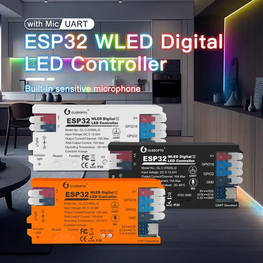Controlador LED Gledopto ESP32 8266 WLED con micrófono, sincronización de música compatible con tiras de luces WS2811/2812B/WS2813/2815/SK6812 - imagen 3