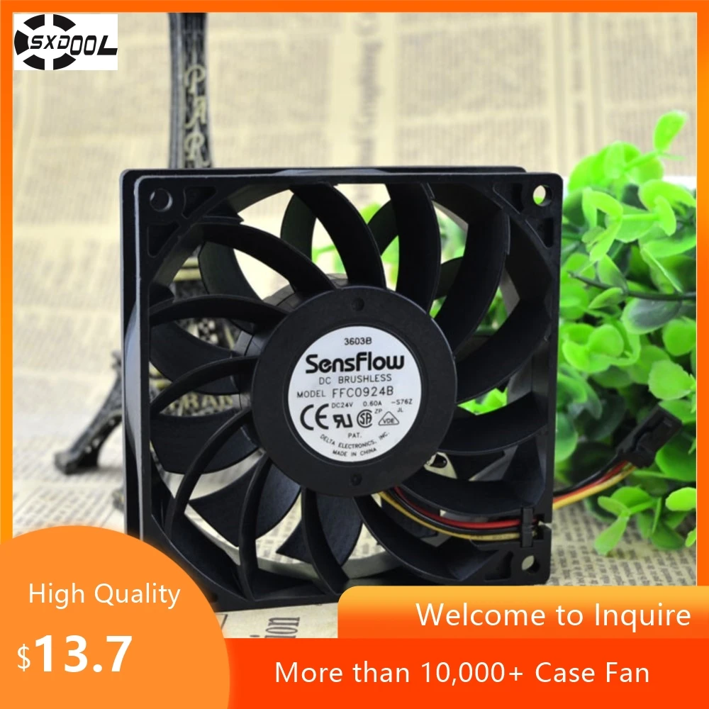 Para Delta FFC0924B 9cm 24V 0.60A Convertidor de temperatura del ventilador de refrigeración de 3 pines, servidores, equipos industriales y sistemas HVAC - imagen 4