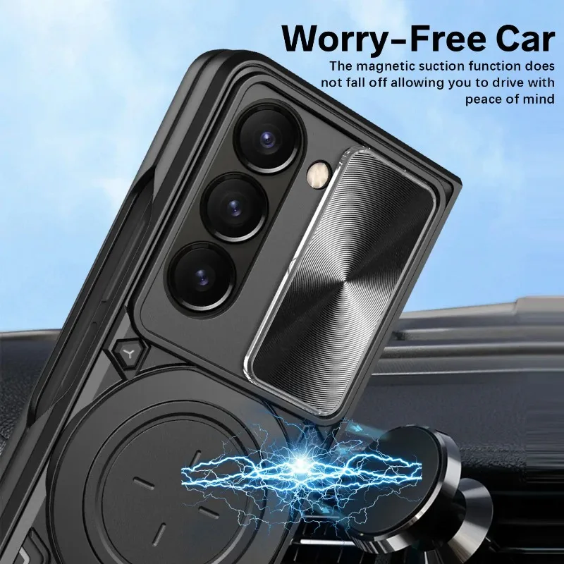 Para Samsung Galaxy Z Fold 7 funda con soporte protección de lente deslizante a prueba de golpes cubierta de armadura resistente para Samsung Z Fold7 6 5 4 - imagen 2