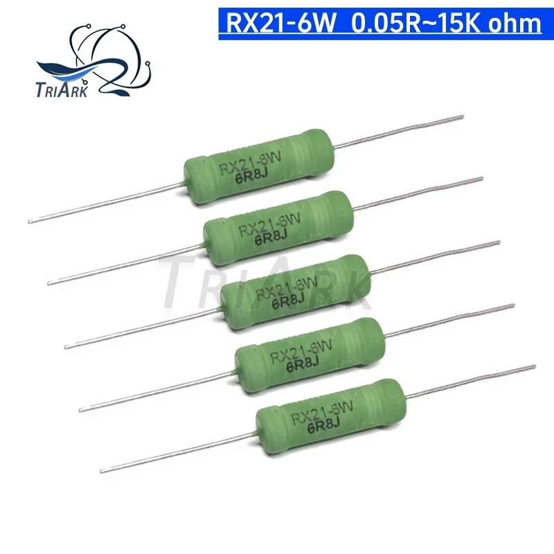 5 uds resistencia enrollada de alambre RX21 6W 0.05R 0.1R 1R 2R 5.1R 10R 27R 39R 47R 51R 68R 100R 150R 390R 470R 510R 820R 10K 15K resistencia