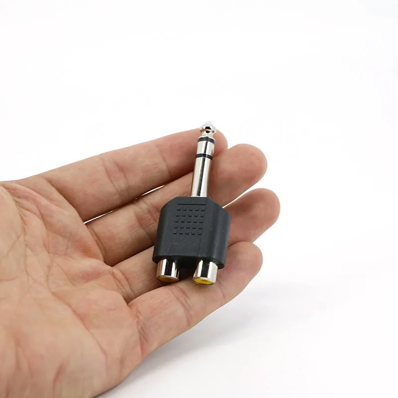 6,35mm 6,5 Audio Mono estéreo 1/4 pulgadas macho a 2 vías RCA hembra 2RCA Y conector de altavoz divisor 6,35 Jack para amplificador mezclador h