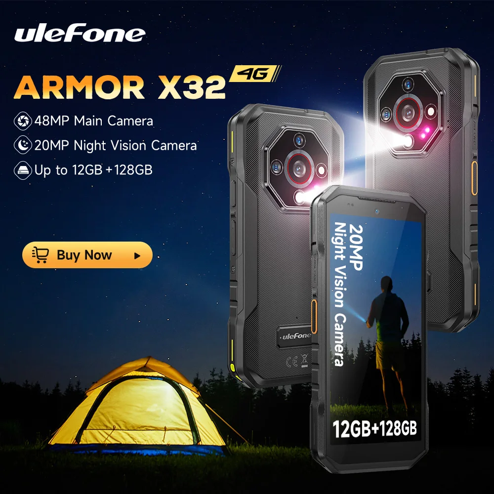 Ulefone Armor X32 4G, teléfono robusto, Android 14, smartphone impermeable, 12 GB de RAM, 128 GB de ROM, cámara nocturna NFC de 5,65 pulgadas.