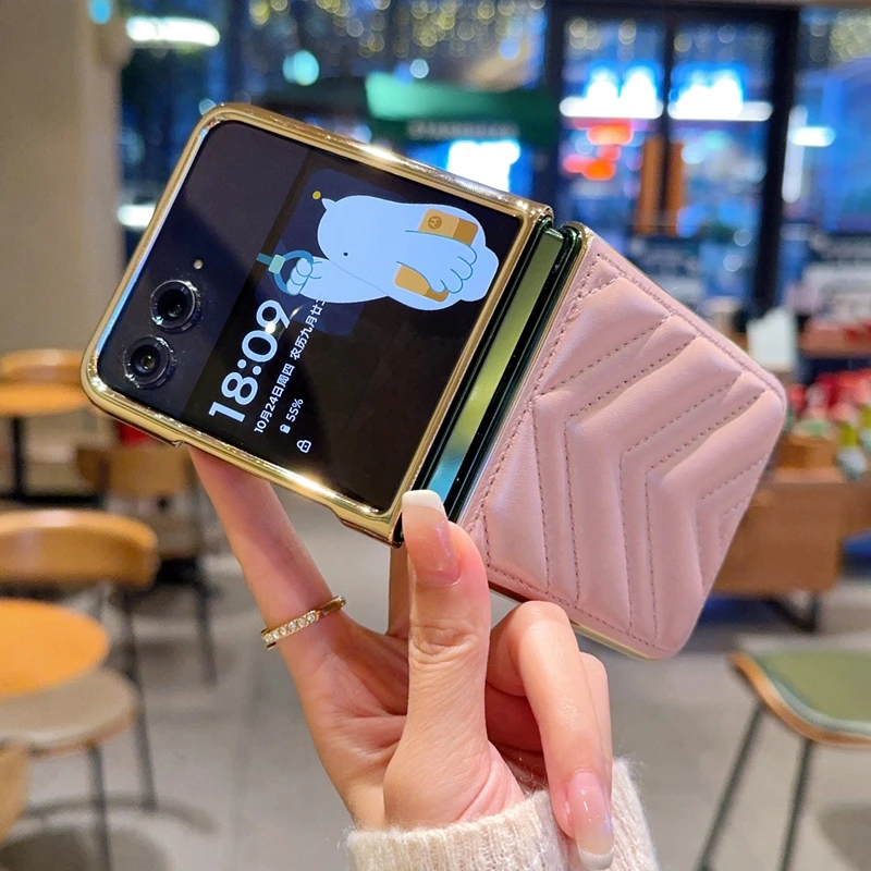 Para Motorola Razr 50 Ultra funda de lujo de cuero PU moda revestimiento de piel funda protectora trasera para Moto Razr 50 50Ultra Shell - imagen 4