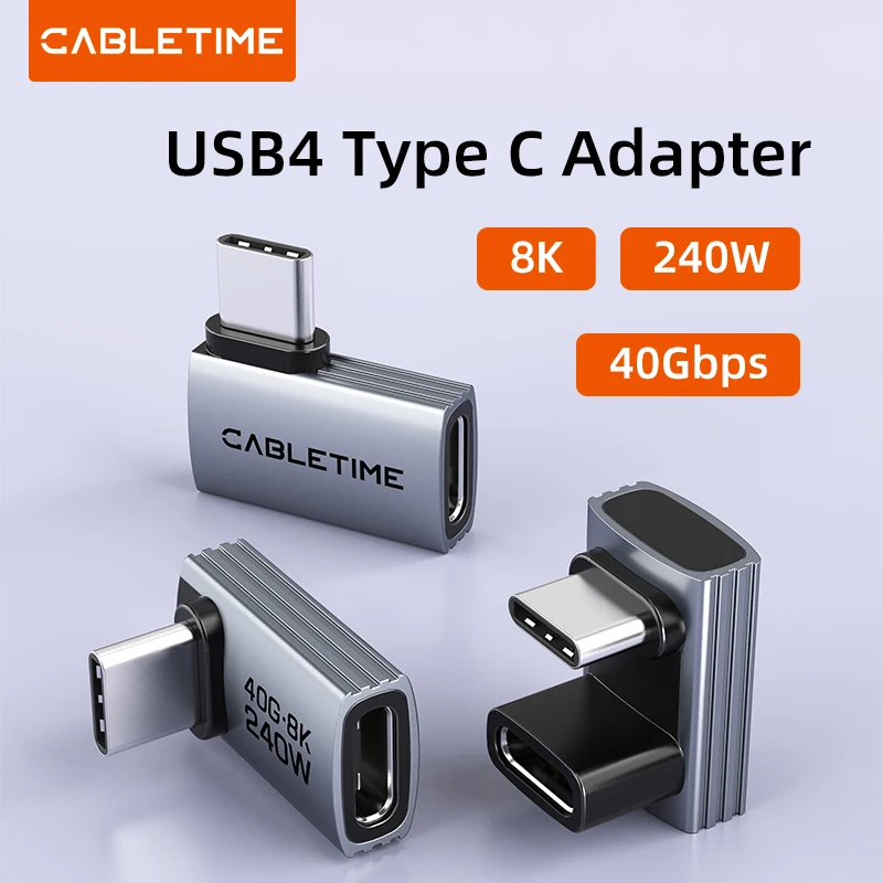 CABLETIME 240W USB C OTG tipo C a C adaptador 8K 60Hz 40Gbps convertidor de 90 grados adaptador USB4 carga rápida para Macbook iphone16 - imagen 2