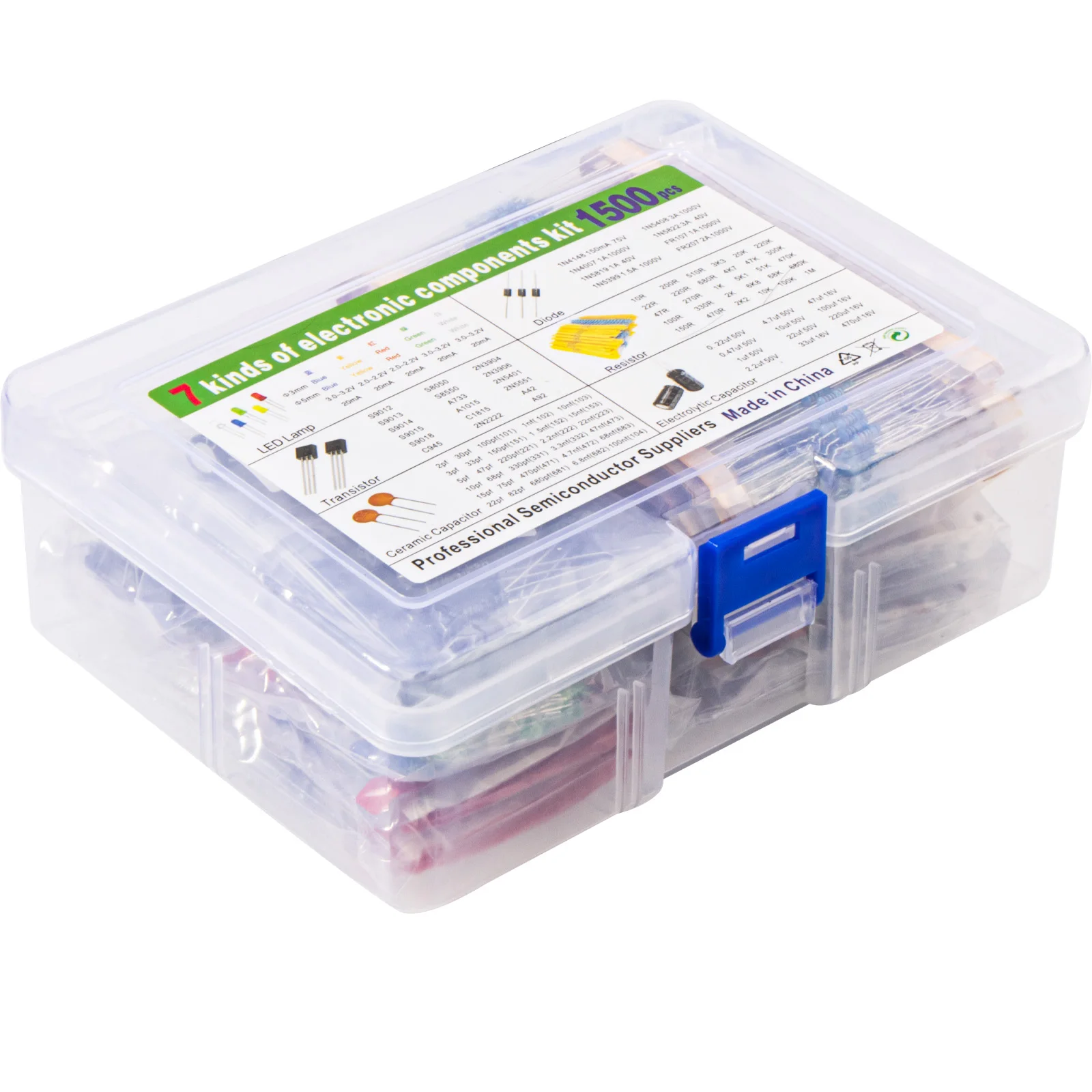 Kit surtido de componentes electrónicos, condensadores, rectificador de diodo Led, Transistor de resistencia para Arduino, proyecto de bricolaje, 1500 piezas - imagen 3