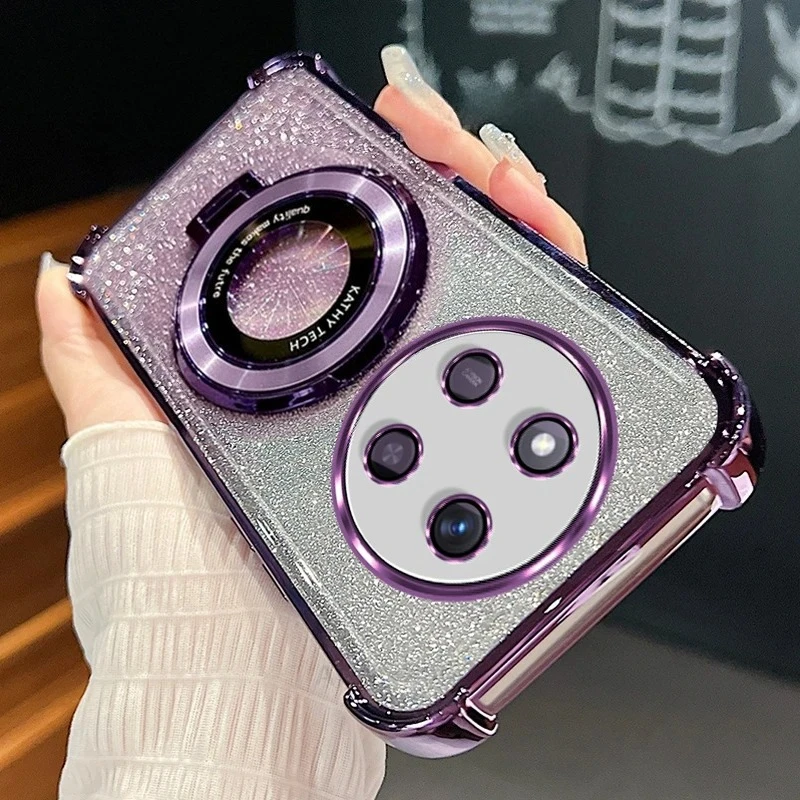 Magic7lite-funda con soporte de anillo chapado con purpurina de lujo para Honor Magic 7 Lite 6 5 X9a X9b X9c, funda con soporte de silicona a prueba de golpes - imagen 3