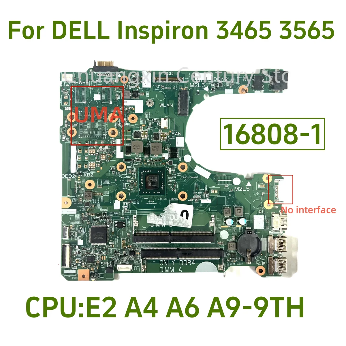 CN-0JCKNX 0H9JPV 16808-1, placa base para portátil DELL Inspiron 3465, 3565, E2-9000, A4-9200, A9-9400