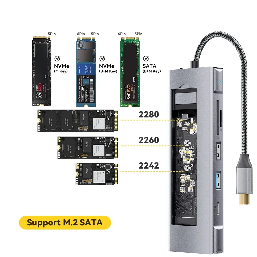 Hub USB 8 en 1 con función de almacenamiento de disco M.2 SATA NVME SSD carcasa tipo C a estación de acoplamiento Compatible con HDMI para Macbook Pro - imagen 2