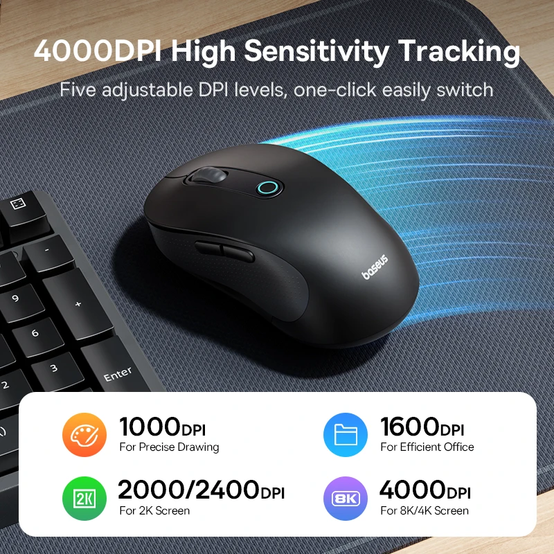 Baseus F02 - Ratón Inalámbrico Bluetooth 5.2 4000 DPI Ergonómico - imagen 3
