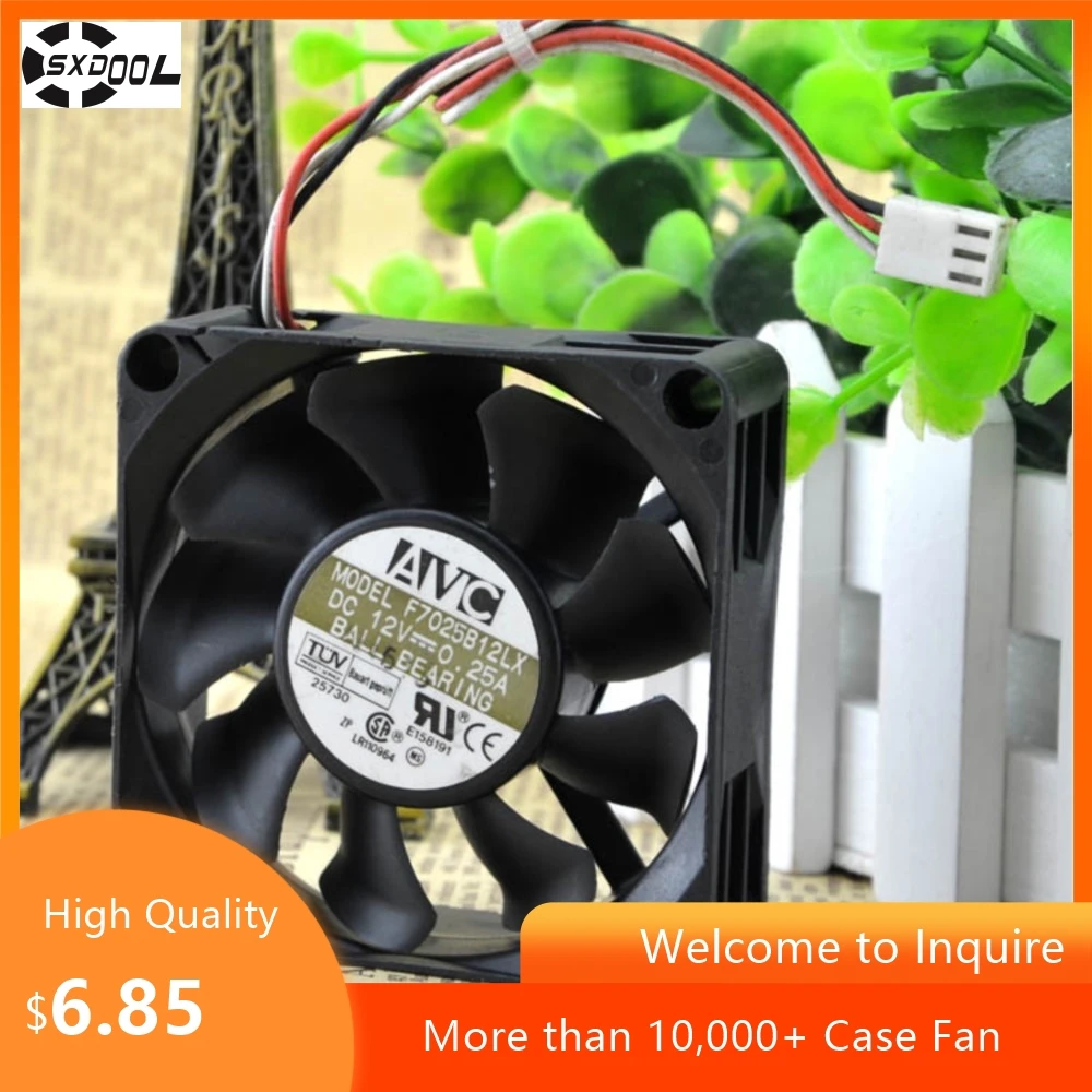 Ventilador con caja de 70mm y 7cm para ordenadores, servidores y equipos industriales de refrigeración con rodamiento de bolas dual AVC 7025 12V 0.16A - imagen 3