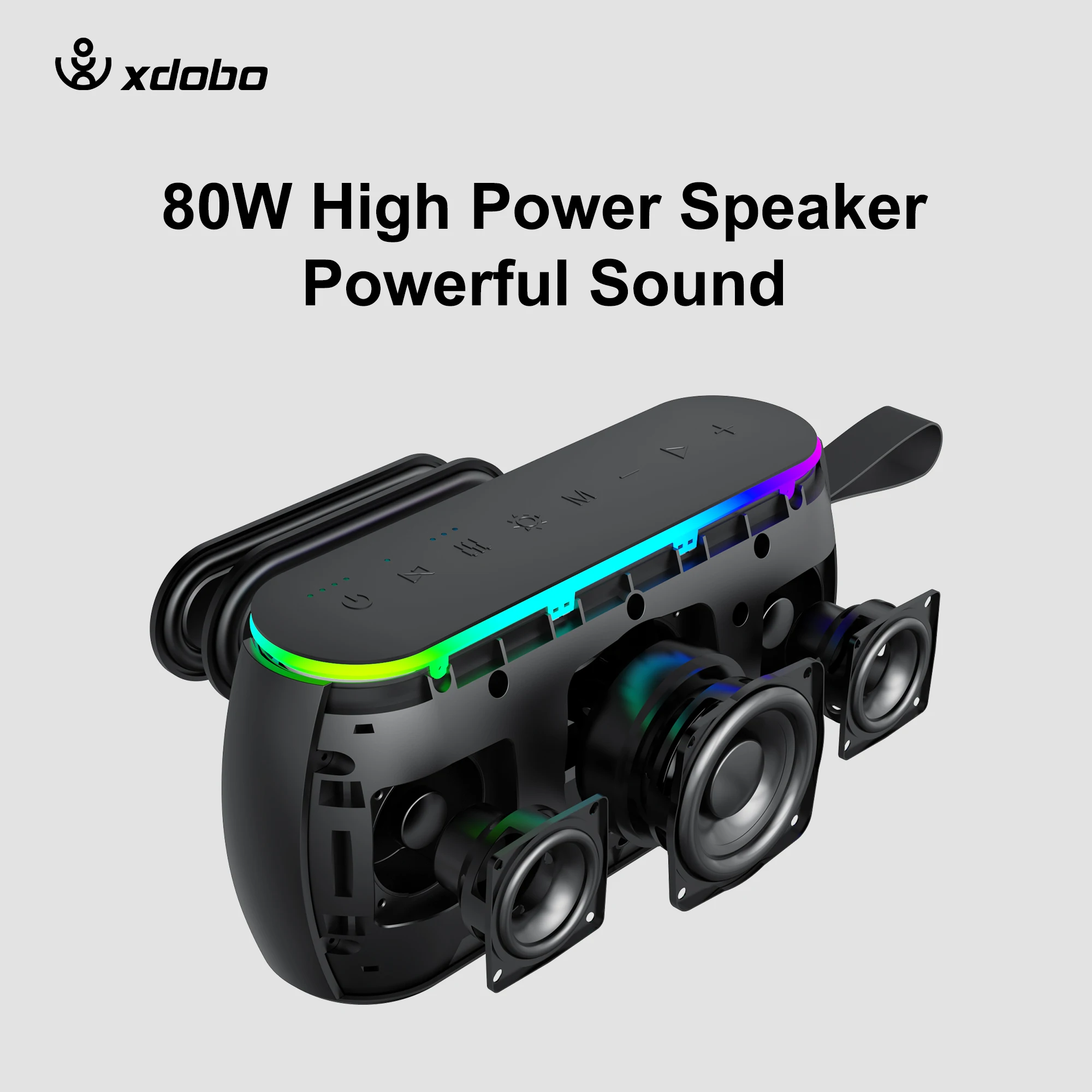 Altavoz Bluetooth inalámbrico portátil XDOBO PLUS II subwoofer de 80W con sonido envolvente de 360 grados TWS ciclismo camping subwoofer RGB - imagen 3