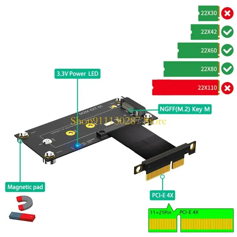 J1HC Velocidad rápida NGFFS M.2 NVME MKEY SSDS A PCIe 4X Extender Cable para 2230 2242 2260 2280 M.2 NVME SSD no pérdida - imagen 3