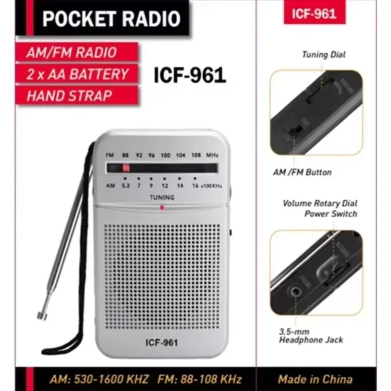 VIKEFON Mini Radio portátil de dos bandas AM FM Radio de bolsillo con conector para auriculares 2 * Radio de cristal alimentada por batería AA para el hogar al aire libre - imagen 2