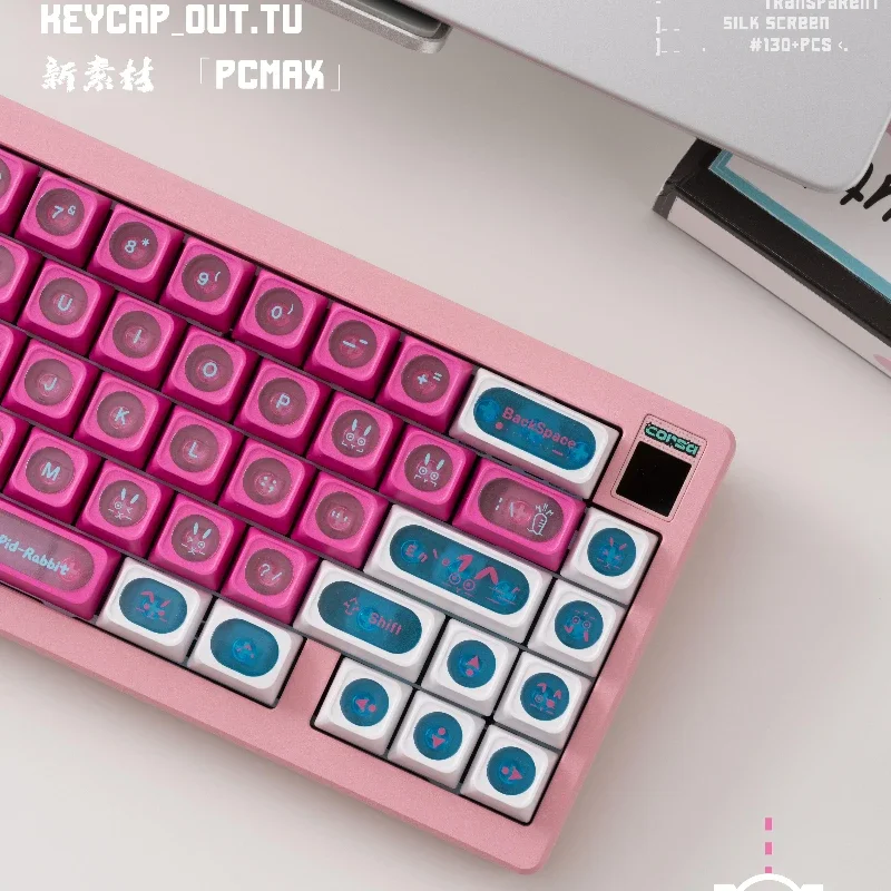 Out Rabbit-Juego de teclas con temática PBT para PC, tapas de teclado rosas transparentes, perfil de cereza, lindo, accesorio de teclado mecánico - imagen 3