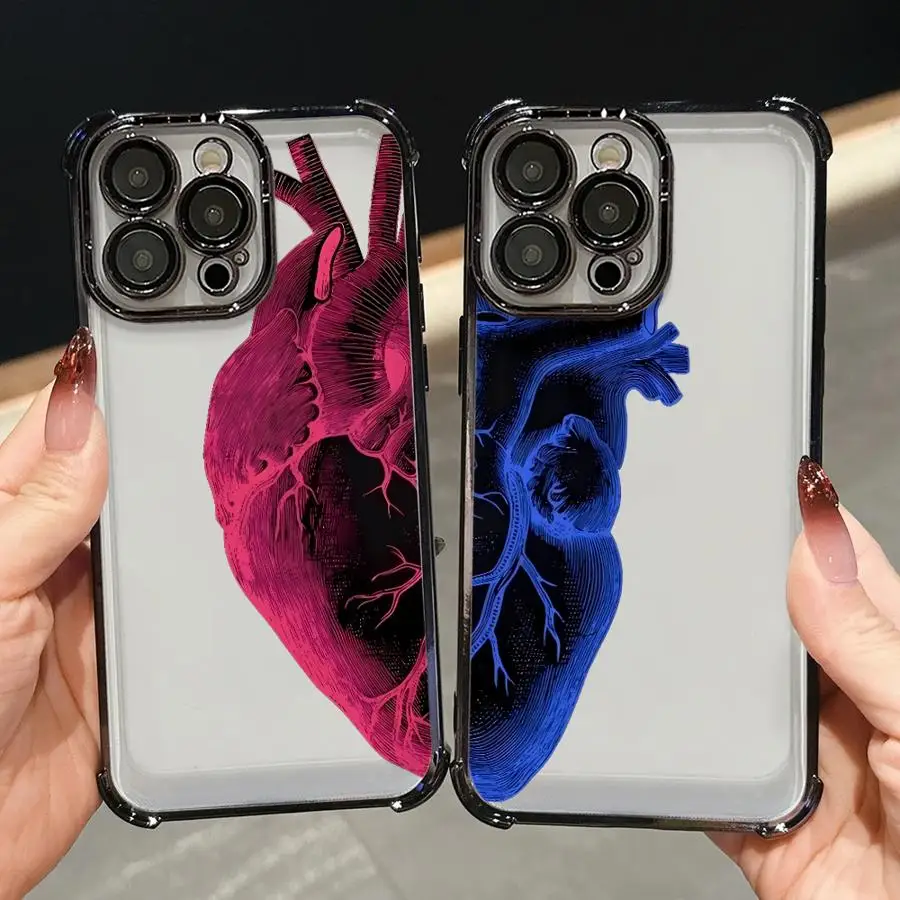 Funda de teléfono con corazón rojo y azul para Apple iPhone 13 12 11 Pro Max 16 15 14 Plus 16e 17 Air Clear Cover - imagen 3