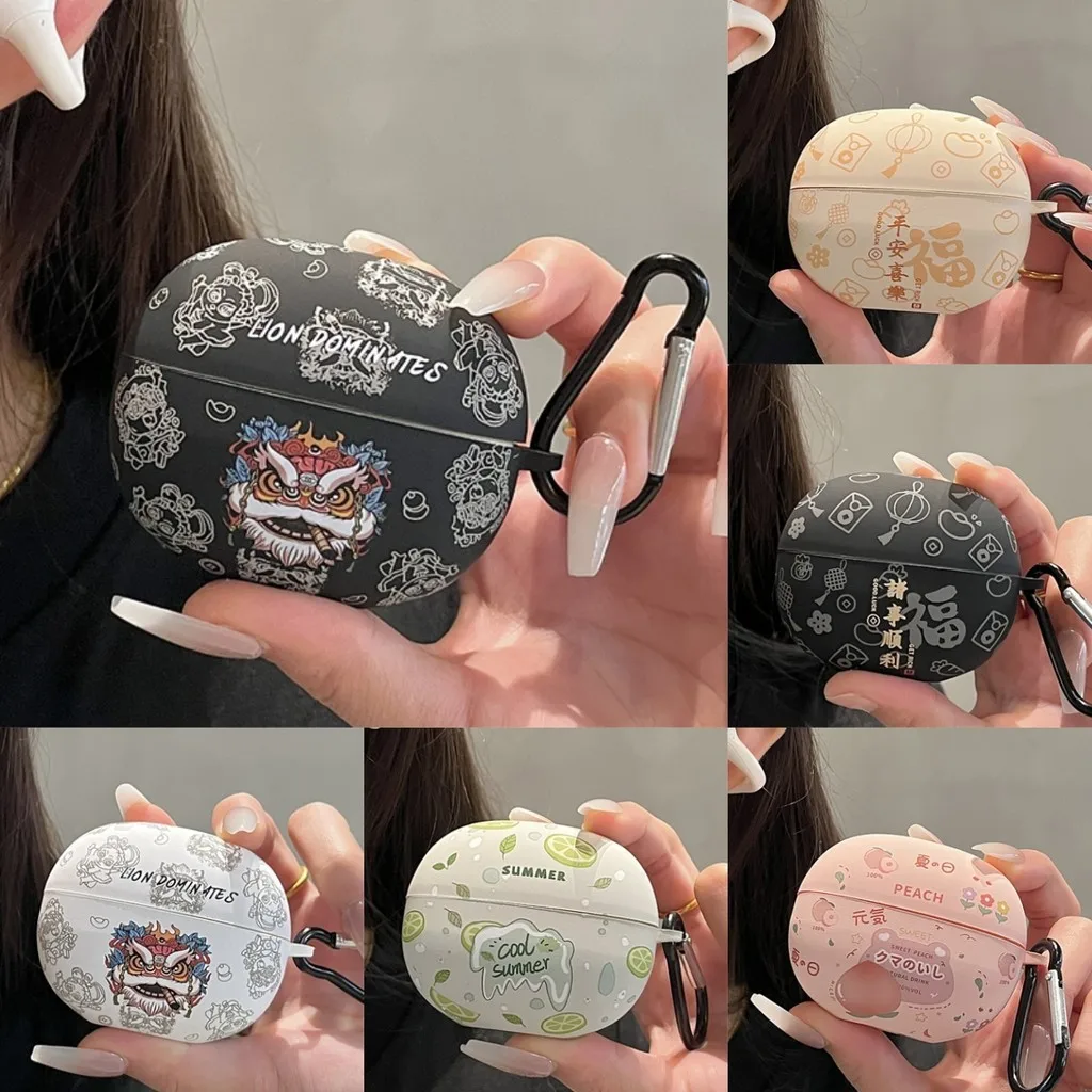 Funda protectora para Baseus AirGo AS01, carcasa suave transparente de melocotón bonito, carcasa a prueba de golpes, dibujos animados, danza del león - imagen 2