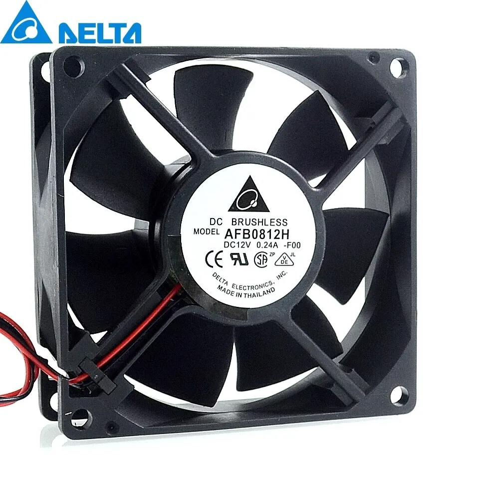 Nuevo AFB0812H 8cm 80mm 8025 12V 0.24A 2 cables doble rodamiento de bolas ventilador de refrigeración pwm 80*80*25mm para Delta
