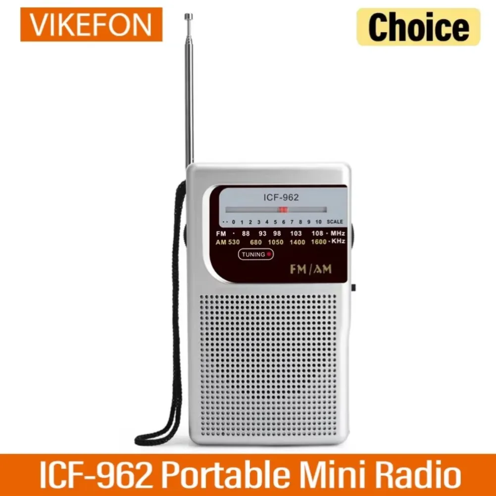 ICF-962 Radios de bolsillo portátiles AM FM 3,5 mm AUX Mini Walkman 2 pilas AA Radio estéreo al aire libre para caminar senderismo Camping
