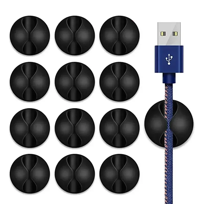 Organizador enrollador de cables de 20 piezas, Clips redondos para cables de cargador, gestión ordenada de escritorio, abrazadera de soporte adhesivo para cables en el hogar, oficina y coche
