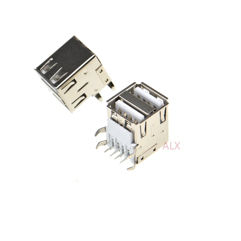 10 Uds doble Usb 2,0 tipo A conector hembra usb-a 4 pines ángulo recto de 90 grados para Pcb - imagen 3