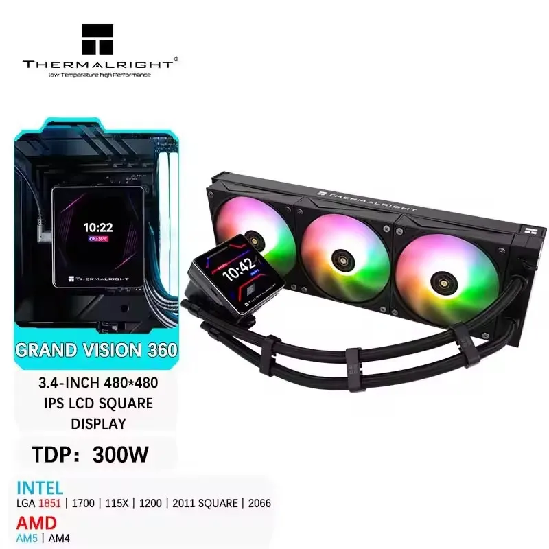 Thermalright GRAND VISION 360 CPU todo en uno refrigeración por agua pantalla LCD IPS de resolución de 3,4 pulgadas 480*480 para LGA1851/1700 AM4 AM5