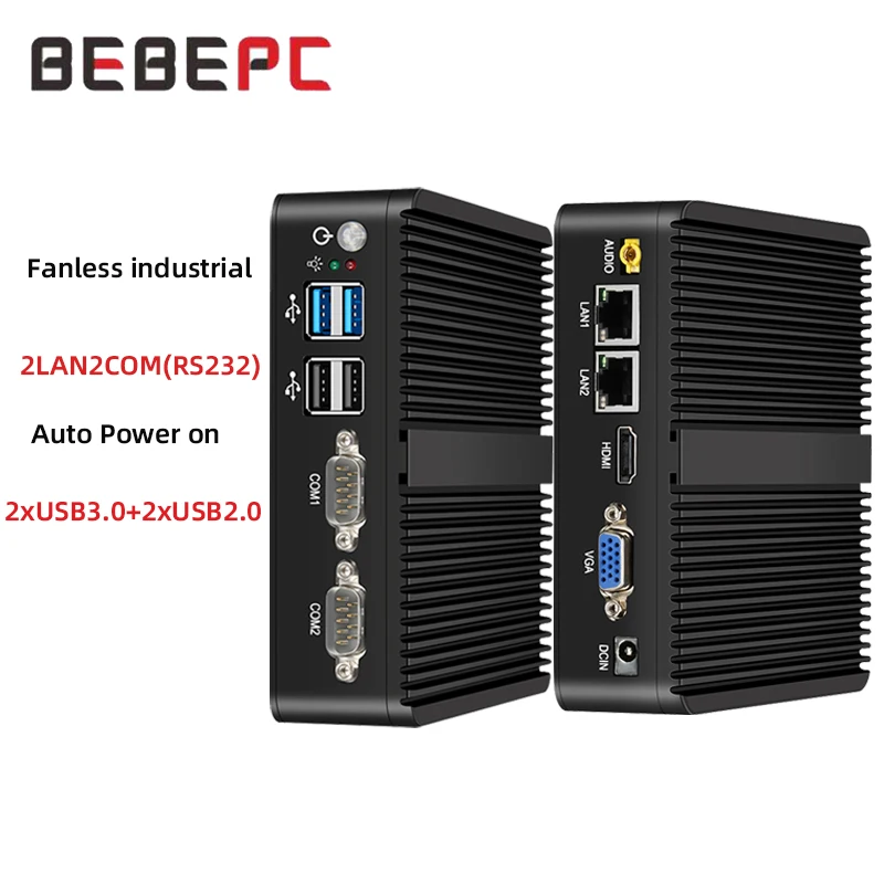 Inter j6412 i5-4200U 5200U Mini PC industrial compatible con Linux WiFi computadora sin ventilador con 4xUSB 2xLAN 2xRS232 Windows10 Ready - imagen 3