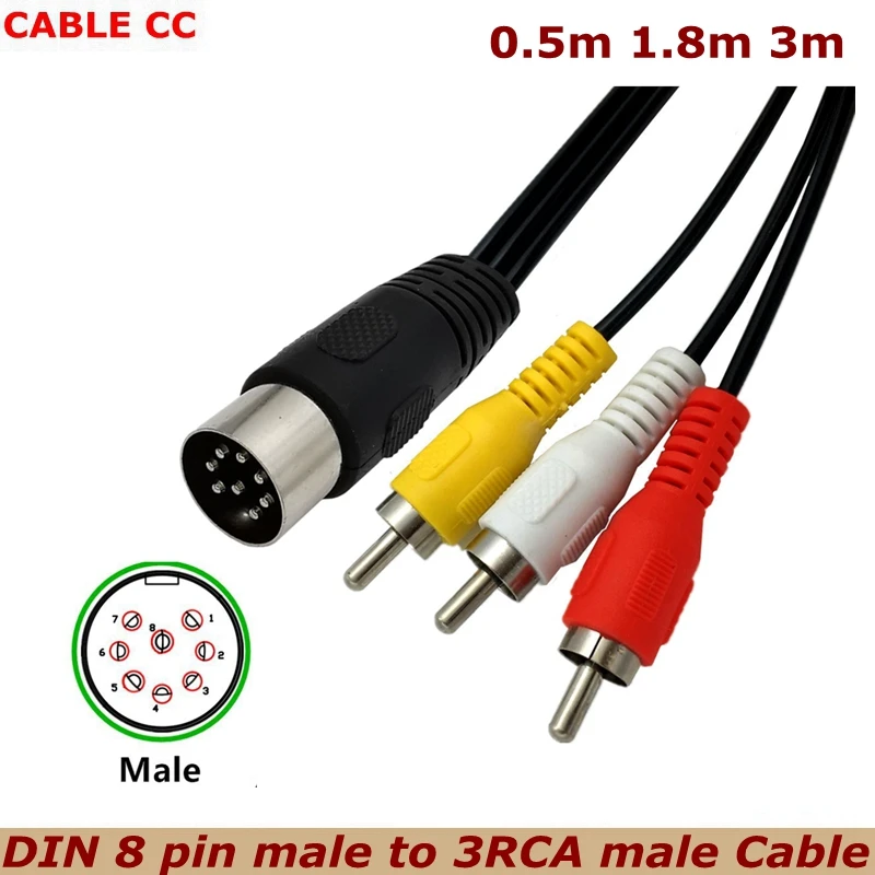 Cable macho Lotus de 0,5 m, 3m, DIN, 8 pines a 3RCA, para cable adaptador de audio, piano y equipo de audio de instrumentos