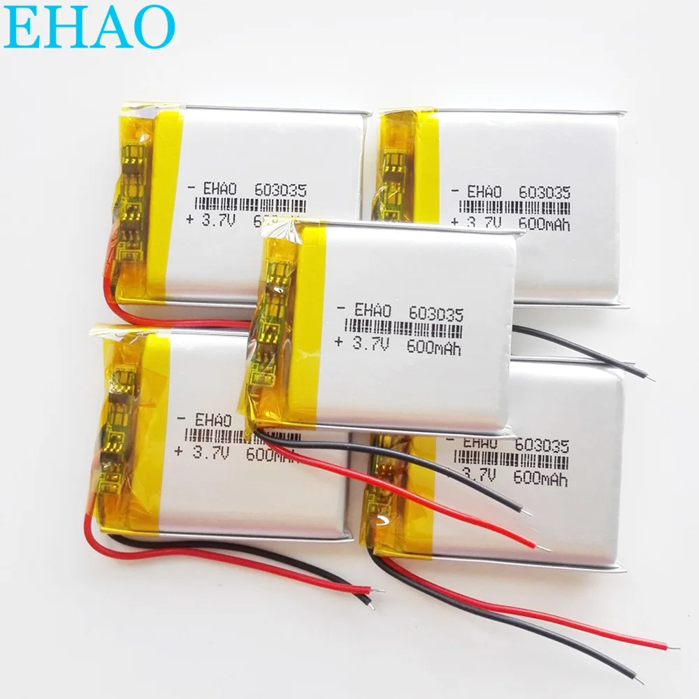 5 x Uds 3,7 V 600mAh LiPo batería recargable 603035 para Mp3 PAD DVD E-book auriculares Bluetooth reloj inteligente GPS
