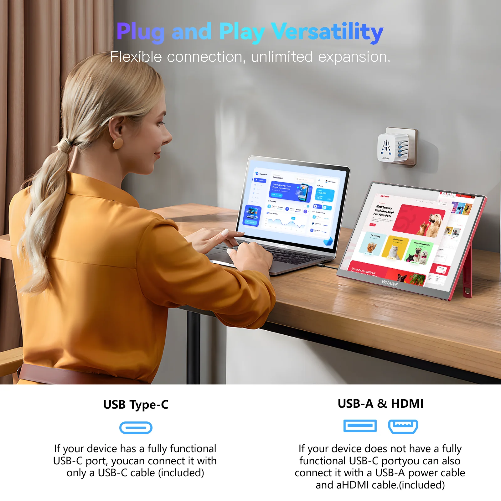 2024 nuevo diseño 16 pulgadas 120hz Monitor de juego portátil para ordenador portátil, WUAWE 1200P LCD colorido FHD ordenador segunda pantalla externa - imagen 4