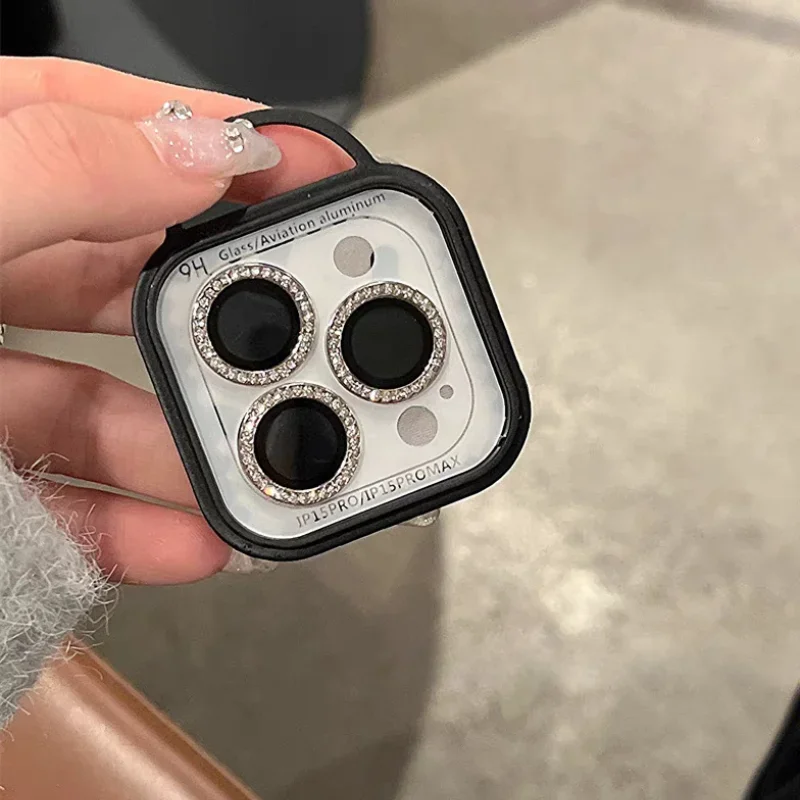 Protector de lente de diamante trasero para Iphone, película de cubierta de anillo de vidrio templado para cámara, Iphone 14, 15 Pro Max, 9D, 16, 12, 13 Pro Max, 2-3 piezas - imagen 5