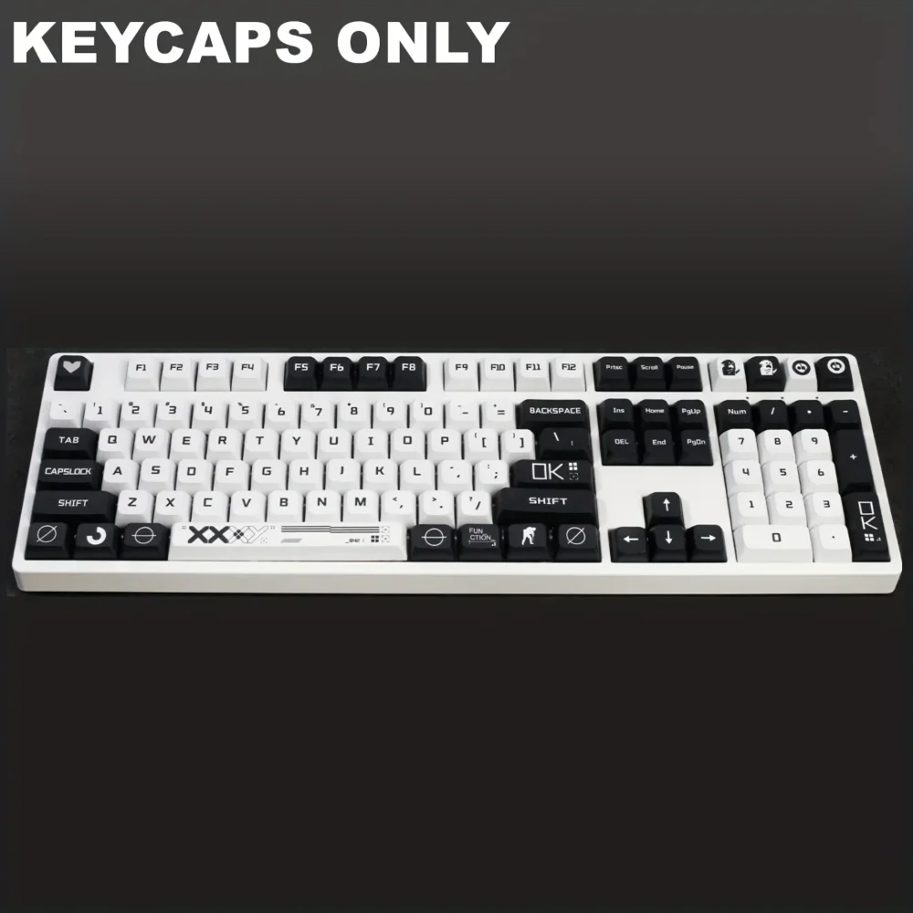 XDA Keycap 118 teclas PBT sublimación de tinte juego de teclas en blanco y negro, para teclas de teclado mecánico para juegos personalizadas DIY - imagen 4