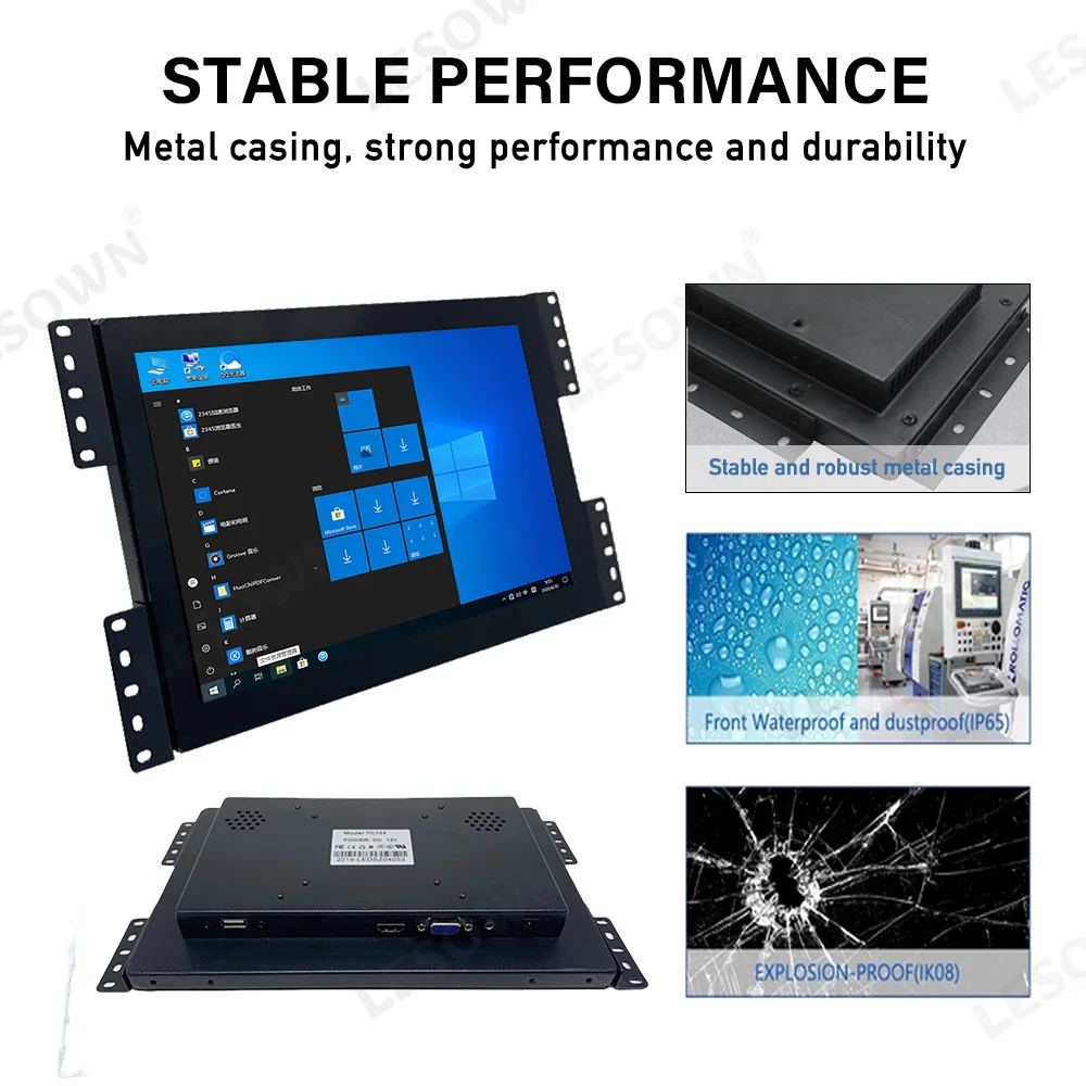 LESOWN 10,1 pulgadas 1280x800 pantalla de alto brillo 300cd/m2 / 600-1000cd/m2 Monitor integrado pantalla de montaje en Panel para PC TV CCTV - imagen 3