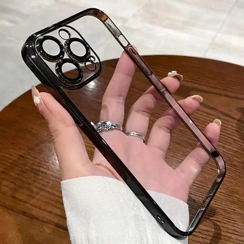 Funda de teléfono de silicona transparente chapada de lujo para iPhone 15, 14 Plus, 13, 12, 11 Pro Max, Mini funda protectora de lente, cubierta trasera transparente - imagen 3