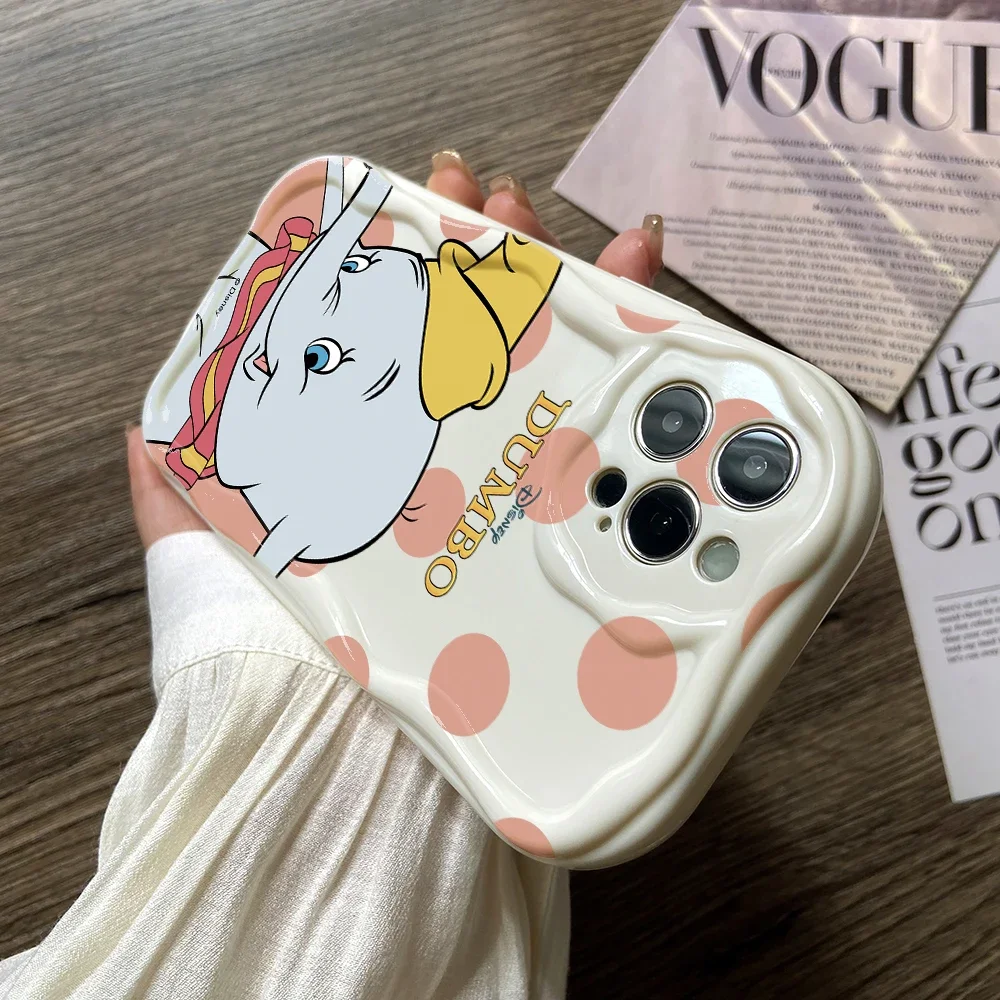 Preciosa funda de teléfono Dumbo de dibujos animados para iPhone 16 15 14 Plus 13 12 Mini 11 Pro Max X Xs XR 7 8 3D cubierta suave de onda cremosa - imagen 2
