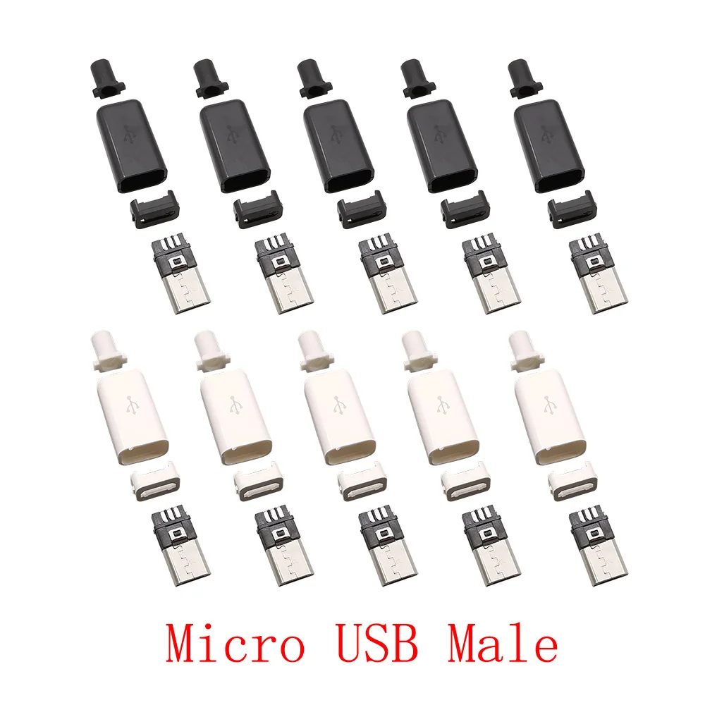 5 pares Micro USB 5 pines macho enchufe tipo soldadura conectores carga datos enchufe reparación DIY 5V Micro USB montaje negro blanco Shell