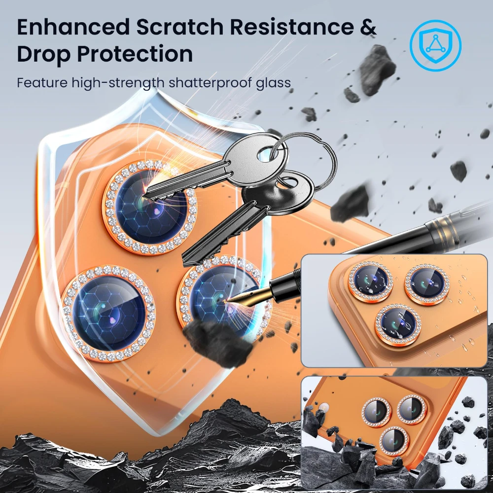 Protectores de cámara con anillo de diamante de lujo, 1-3 uds., para 17 15 14 13 12 11 16 Pro Max Plus, lente de cámara de vidrio templado para IPhone 17 Air - imagen 4
