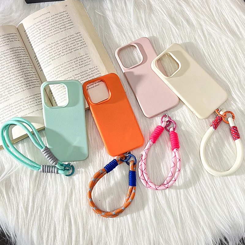 Funda de teléfono de cuero con cordón de Color caramelo para iPhone 16 Pro, funda suave para iPhone 11 13 12 14 15 Pro Max 14 15 16 Plus